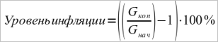 Уровень инфляции=left(left(G_кон over G_нач right)-1 right) cdot 100%